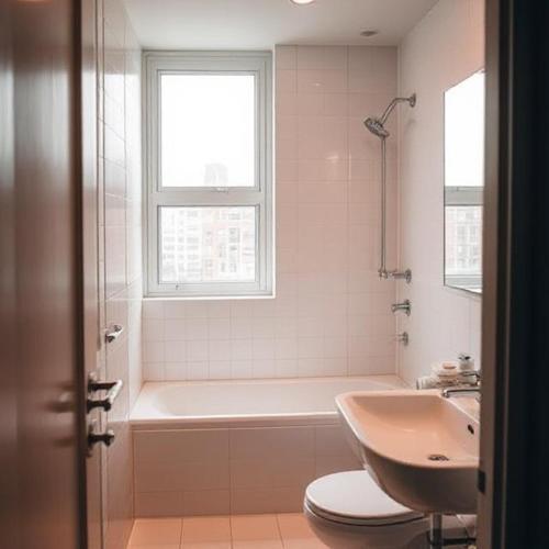 a bathroom with a tub and a toilet and a sink at The Octagon Ipoh in Ipoh