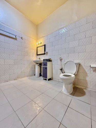 a bathroom with a toilet and a sink at Magnifique studio centre ville Saint louis in Saint-Louis