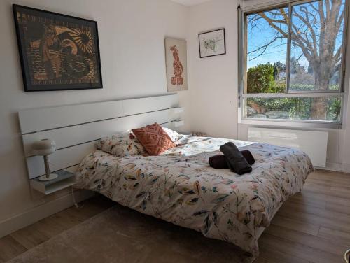une chambre avec un lit et une fenêtre dans l'établissement Studio calme- Cité de l'Espace - Côte Pavée, à Toulouse