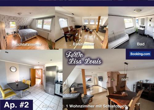 two pictures of a living room and a kitchen at Grosse Comfort-Ferienwohnungen Haus Bonni in Celle