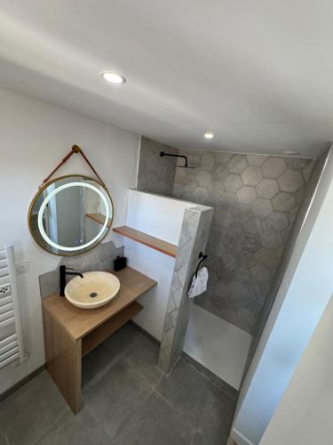 a bathroom with a sink and a mirror at Studio Ekoh, centre de Dax in Dax