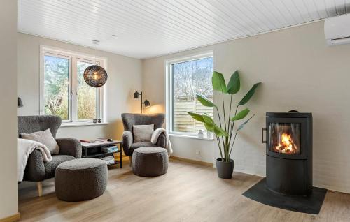 Bøtø Byにある4 Bedroom Stunning Home In Væggerløseのリビングルーム(暖炉、椅子、ソファ付)