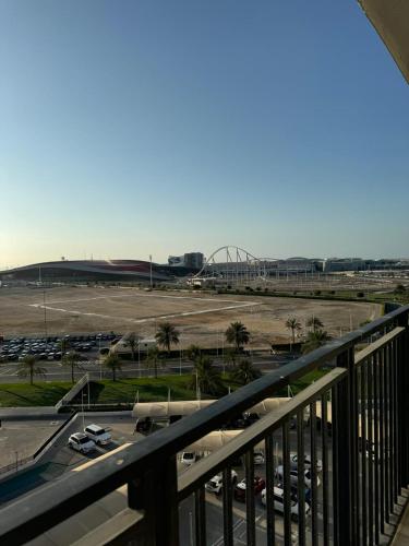 a view of an airport with a parking lot at The Hive Retreats in Yas Island in Abu Dhabi
