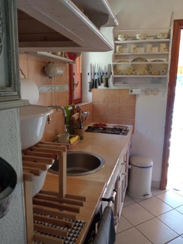 a kitchen with a sink and a counter top at Sea side house for two in a wilderness in Vis