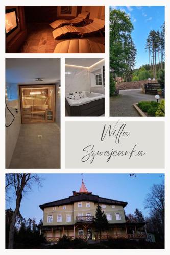 a collage of four pictures of a house at Szwajcarka Willa z sauną i jacuzzi in Kudowa-Zdrój