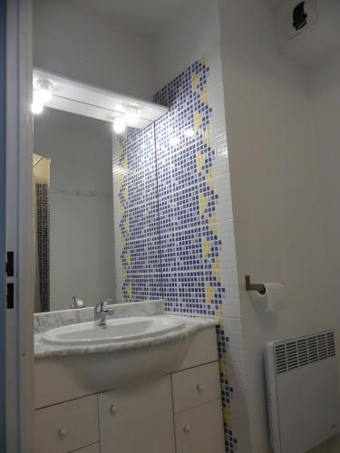 une salle de bain avec un lavabo et un miroir dans l'établissement Horizon Marine, au Cap d'Agde