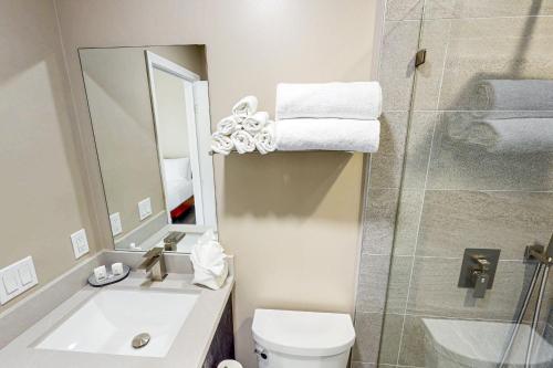 a bathroom with a sink and a toilet and a shower at Coastal Bliss in Duck Key