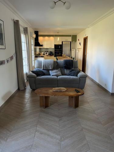 un salon avec un canapé et une table basse dans l'établissement 4-bedroom house Le Mans, à Pruillé-le-Chétif