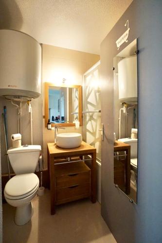 a bathroom with a toilet and a sink at Evasion - 100m de la mer - parking in Ploemeur