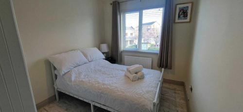 a small bed in a room with a window at Refurbed Modern & Stylish 3BD - Garden Pets OK in Dublin