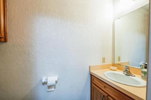a bathroom with a sink and a mirror at Lake House at Granbury home in Granbury
