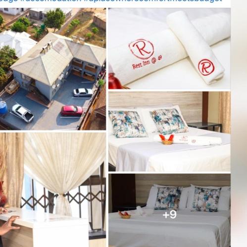 a collage of photos of a hotel room with a bed and a room at Restinn at 49 Lodge in Thohoyandou