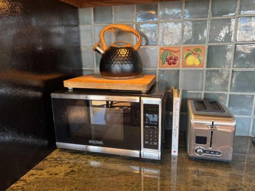 a tea pot sitting on top of a microwave at Aspen Chalet 976 in Aspen
