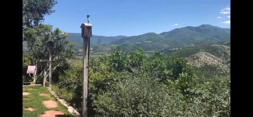 a cross on a pole with mountains in the background at Aspen Chalet 976 in Aspen
