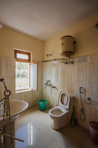 a bathroom with a toilet and a sink at The Destination Homestay in Leh