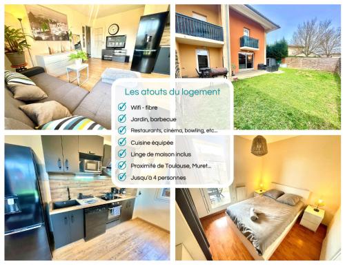 un collage de quatre photos d'une maison dans l'établissement 