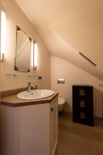 une salle de bain avec un lavabo et un miroir dans l'établissement Bucolique, à Paris