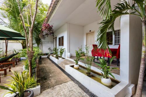 a courtyard of a house with palm trees and plants at Green BOUTiQUE in Siem Reap
