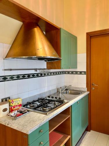 a kitchen with green cabinets and a sink and a stove at Wonderful Como in Como