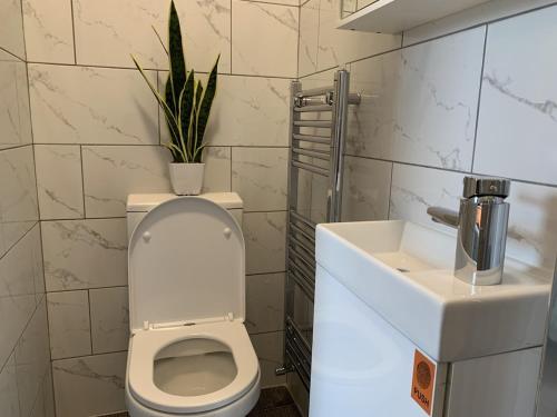 a bathroom with a toilet and a sink at Amazing Double Ensuite Room in Erith