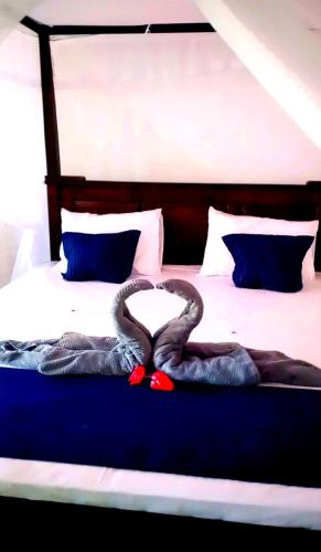 two snakes making a heart on a bed at Venus Inn Goyambokka in Tangalle