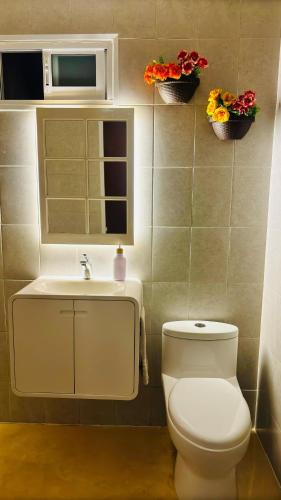 a bathroom with a toilet and a sink at Alojamiento en el Centro Histórico in Oaxaca City