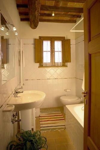 a bathroom with a sink and a toilet at Schönes Ferienhaus Rosanna in San Gimignano