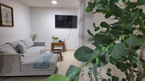 a living room with a couch and a table at Departamento Tequis, totalmente nuevo en el corazón de SLP in San Luis Potosí