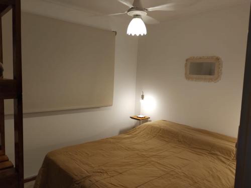 a bedroom with a bed and a ceiling fan at Cabaña Lo de Mingo in San Antonio de Areco