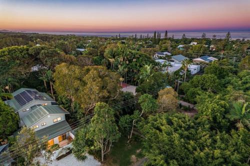an aerial view of a house in the forest at Peter St South Golden Beach Abode Family Luxury at Beach in South Golden Beach