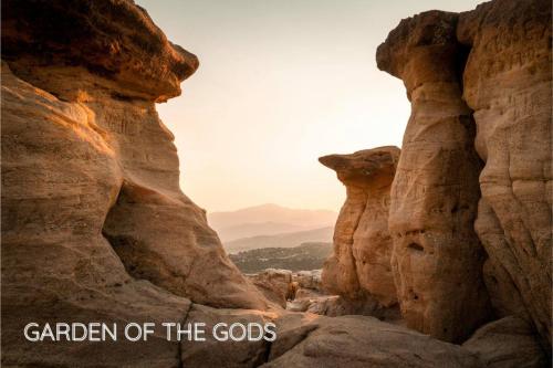 a picture of a canyon with the words garden of the gods at The Aspen Ridge Stargazer in Cripple Creek