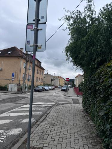 a street sign on the side of a street at 3 room apartment with castle view in Trenčín