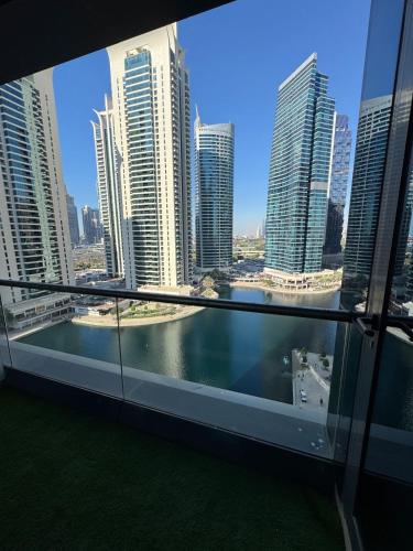 a view of a city skyline from a building at Click Stay - JLT - 2 Bedroom & Balcony Lakes View Entire Apartment -SS in Dubai