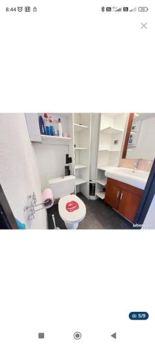 une salle de bain avec toilettes et lavabo dans l'établissement Appartement port soleil, au Cap d'Agde