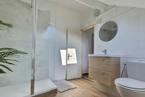 une salle de bain avec une douche, des toilettes et un lavabo dans l'établissement Le Duplex Amiens Centre, à Amiens