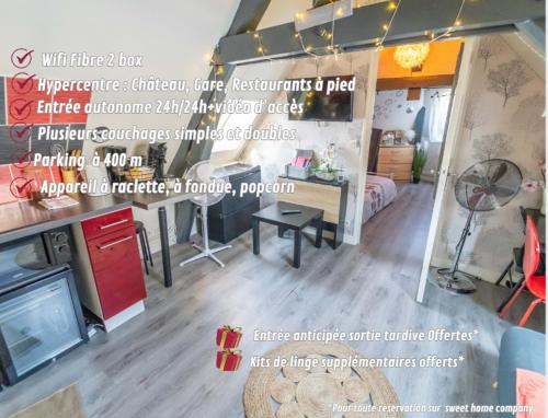 une affiche d'une chambre avec un salon dans l'établissement L'ETOILE DE BLOIS Appart Hyper Centre Château Gare à 5min, à Blois