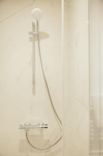 une douche avec pommeau de douche dans une salle de bain dans l'établissement L'Atelier du Pont, à Guichen