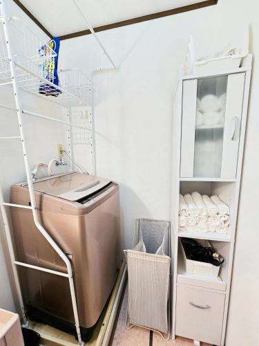 a laundry room with a sink and a washer at 101 Cozy family house in Tokyo
