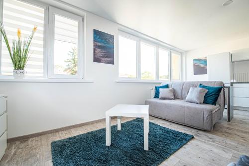 a living room with a couch and a table at Vitė Studio Plus in Klaipėda