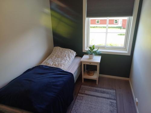 a small bedroom with a bed and a window at seafront villa in Dragland