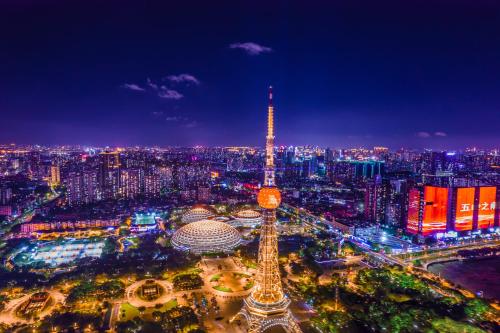 a view of the tokyo tower at night at Foshan Marriott Hotel in Foshan