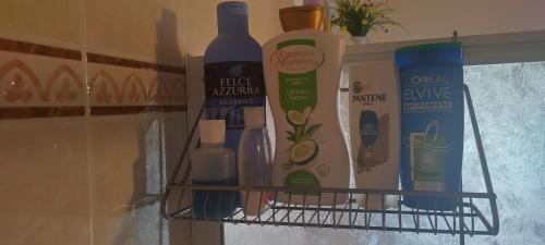 a shelf with bottles of cleaning products on it at B&B Dolomiti in Calalzo