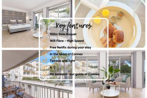 un collage de photos d'un salon avec de la nourriture sur une assiette dans l'établissement Le Louis Blanc - Hypercentre - 100m Suquet - AC, à Cannes