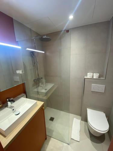un bagno con wc, lavandino e doccia di Appartement PARIS avec Parking a Vanves