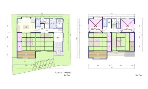 a floor plan and elevation of a house at 湯河原「ゲストハウス城堀の家」 in Yugawara