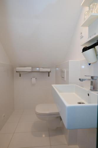 a white bathroom with a toilet and a sink at Wellness Vila Bohemia in Prague
