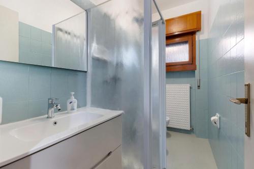 ペスキエーラ・デル・ガルダにあるLa Pelusa Peschieraの白い洗面台と鏡のあるバスルーム