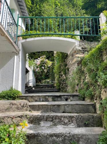 Un groupe d'escaliers avec un pont sur eux dans l'établissement Appartement dans la nature, à Prats-de-Mollo-la-Preste
