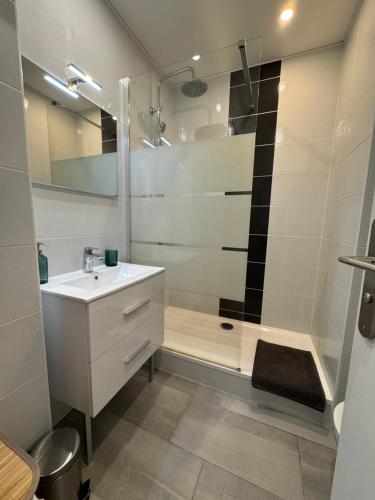 une salle de bain avec une douche, un lavabo et une baignoire dans l'établissement Passion Port - 4 pers - Histoire de clés, au Cap d'Agde