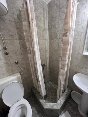 a bathroom with a shower with a toilet and a sink at Guest House Plima 2 in Budva